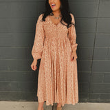 Smocked Button Down Long Sleeve Maxi Dress - Clay - Lace and Grace Boutique