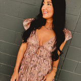 Floral Front Tie Tiered Midi Dress - Mauve - Lace and Grace Boutique