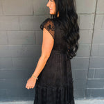 Floral Lace Embroidered Tiered Maxi Dress - Black - Lace and Grace Boutique
