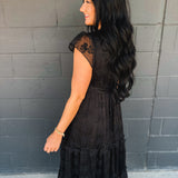 Floral Lace Embroidered Tiered Maxi Dress - Black - Lace and Grace Boutique