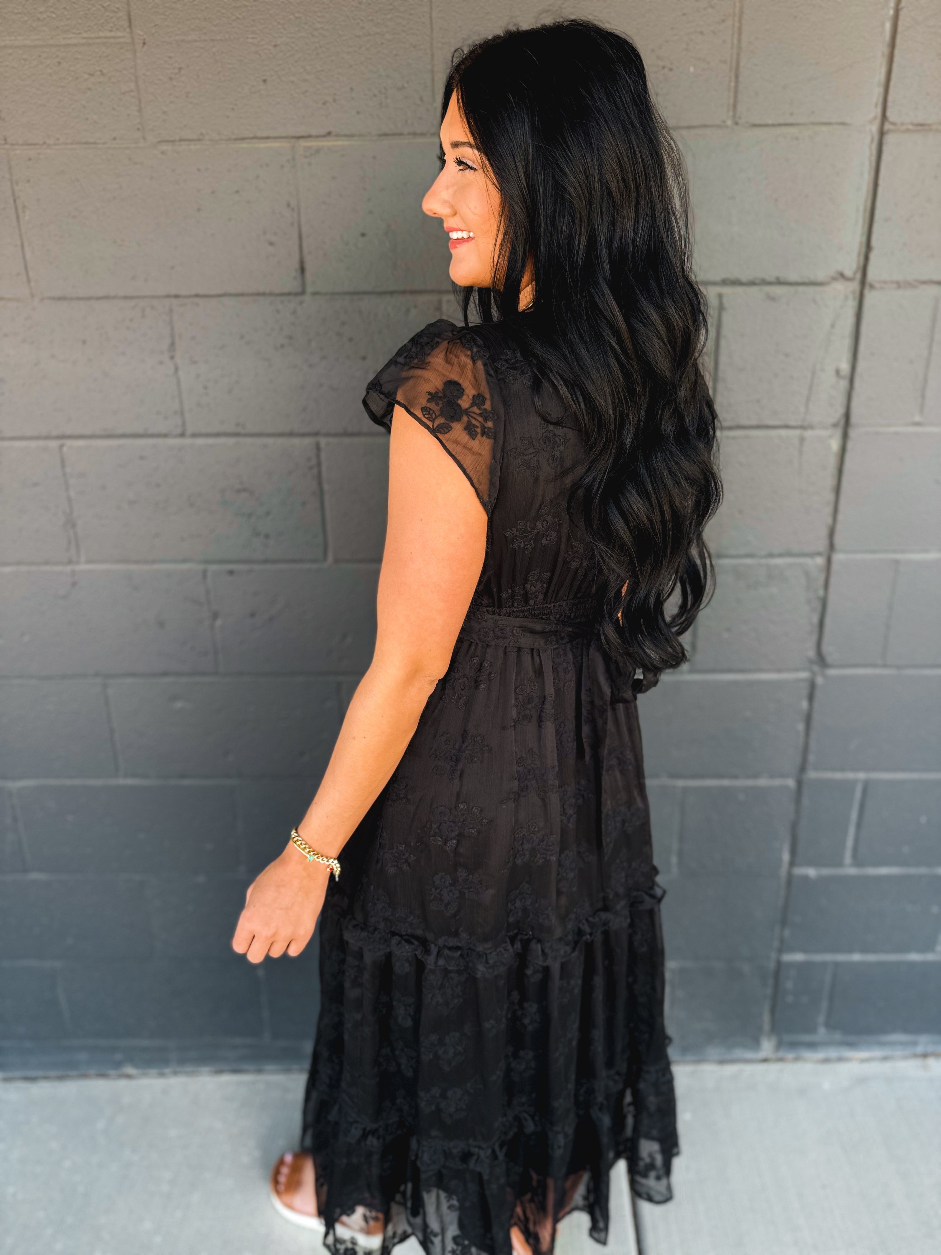 Floral Lace Embroidered Tiered Maxi Dress - Black - Lace and Grace Boutique