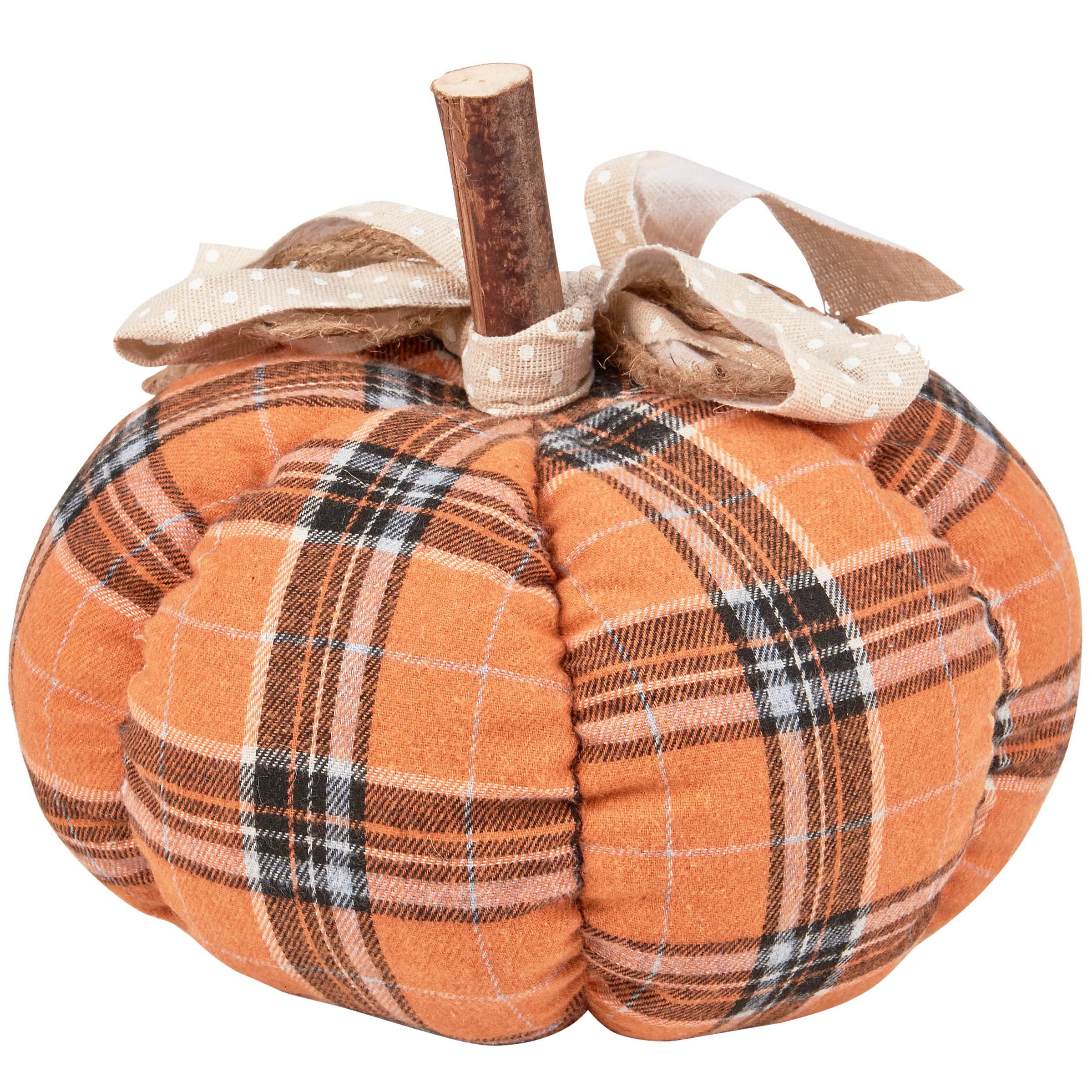 Plaid Polka Dot Bow Decorative Pumpkin - Lace and Grace Boutique