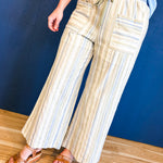 Multi Stripe Patch Pocket Wide Leg Pants - Dried Sage Multi - Lace and Grace Boutique