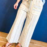 Multi Stripe Patch Pocket Wide Leg Pants - Dried Sage Multi - Lace and Grace Boutique