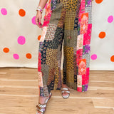 POL Multi Print Stitched Woven Pants - Taupe Pink Multi - Lace and Grace Boutique