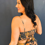 Floral Print Tied Back Tube Top - Black Multi