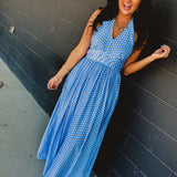 Polka Dot Halter Maxi Dress - Airy Blue - Lace and Grace Boutique