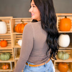 Basic Ribbed Crewneck Long Sleeve Top - Dark Brown - Lace and Grace Boutique
