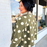 Polka Dot & Gingham Print Canvas Twill Jacket - Olive/Oatmeal