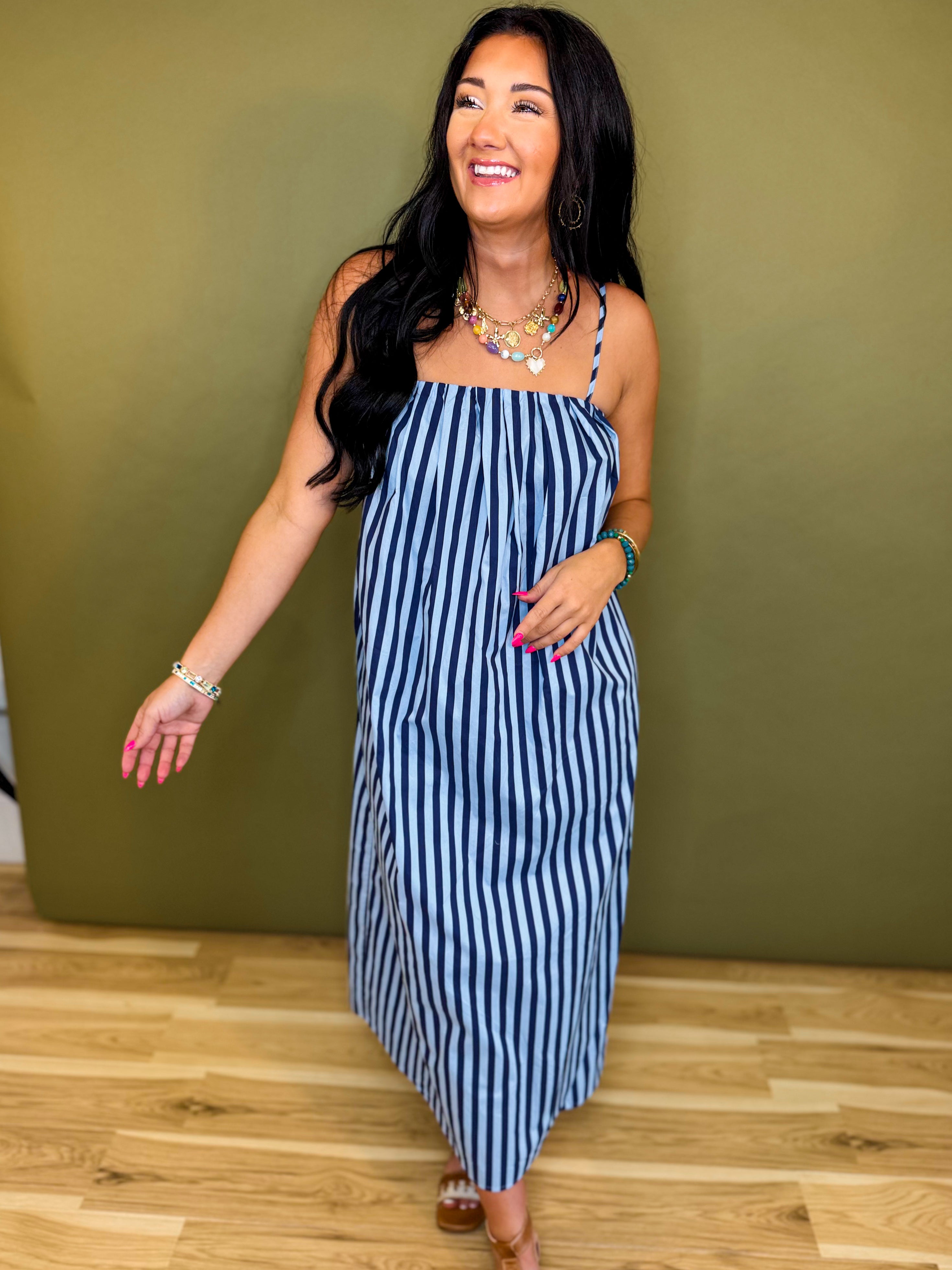 Striped Midi Dress - Blue/Navy - Lace and Grace Boutique