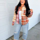 Mixed Plaid Color Block Button Down Top - Brick Multi
