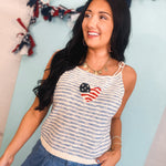 Flag Heart Sweater Tank Top - Sky - Lace and Grace Boutique