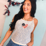 Flag Heart Sweater Tank Top - Sky - Lace and Grace Boutique