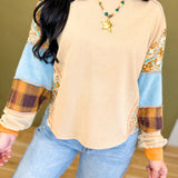 Paisley Multi Print Long Sleeve Terry Top - Beige Multi