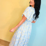 Smocked Waist Button Down Floral Maxi Dress - Cornflower - Lace and Grace Boutique