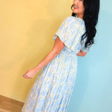 Smocked Waist Button Down Floral Maxi Dress - Cornflower - Lace and Grace Boutique