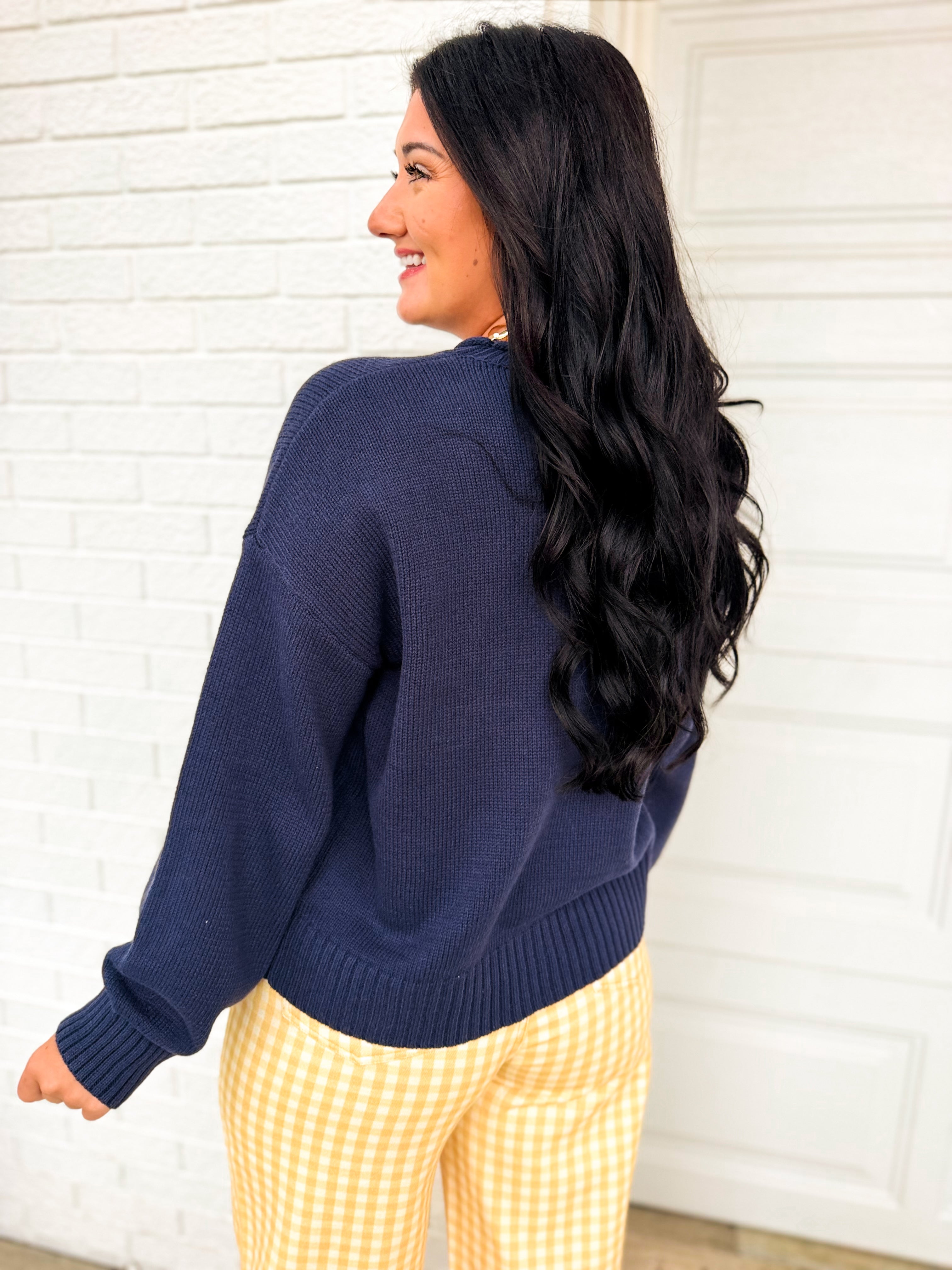 Corn Knit Pullover Sweater - Navy - Lace and Grace Boutique