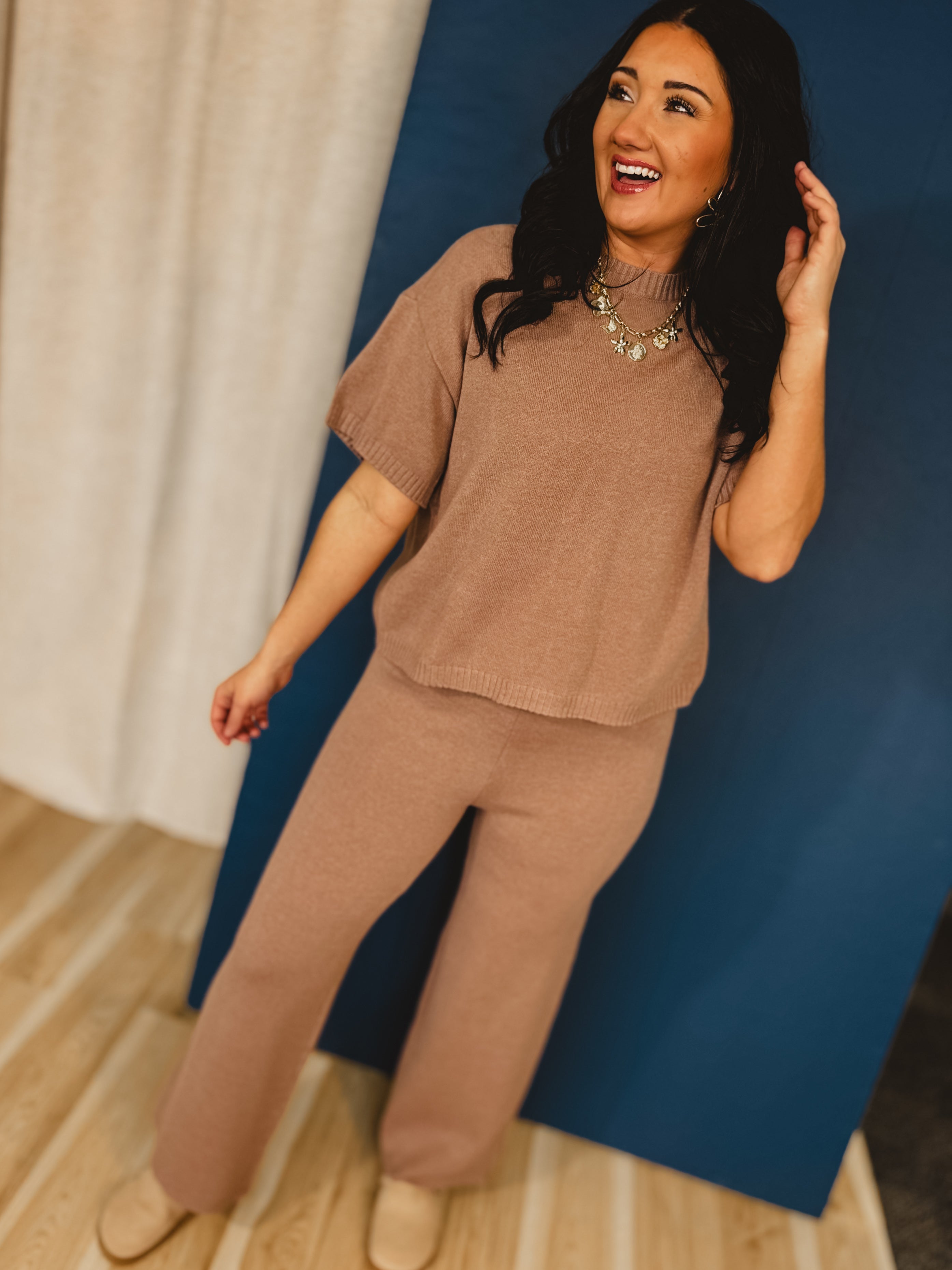 Sweater Knit Top & Pants Set - Mushroom - Lace and Grace Boutique