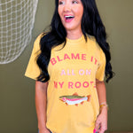 Blame It All On My Roots Trout Graphic Tee - Mustard - Lace and Grace Boutique