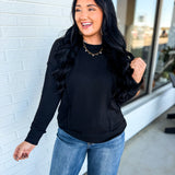 Corded Rib Exposed Seam Pullover Top - Black - Lace and Grace Boutique