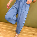 Mineral Wash Barrel Fit Utility Knit Pants - Midnight - Lace and Grace Boutique