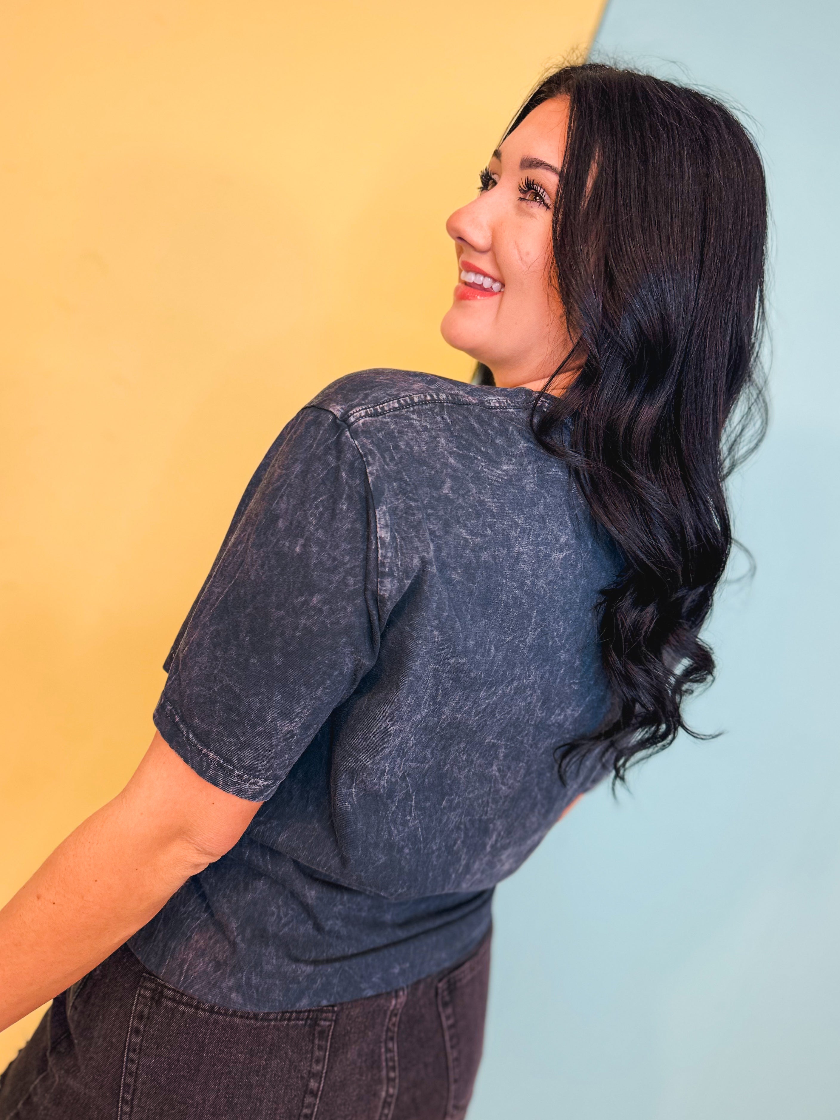 No Crying In Baseball Mineral Wash Tee - Vintage Black - Lace and Grace Boutique