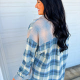Plaid Patchwork Button Up Flannel Top - Blue Multi