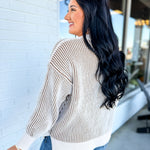Ribbed Two-Tone Crewneck Sweater - Mocha - Lace and Grace Boutique