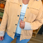 Washed Button Down Raw Edge Jacket - Ocher - Lace and Grace Boutique