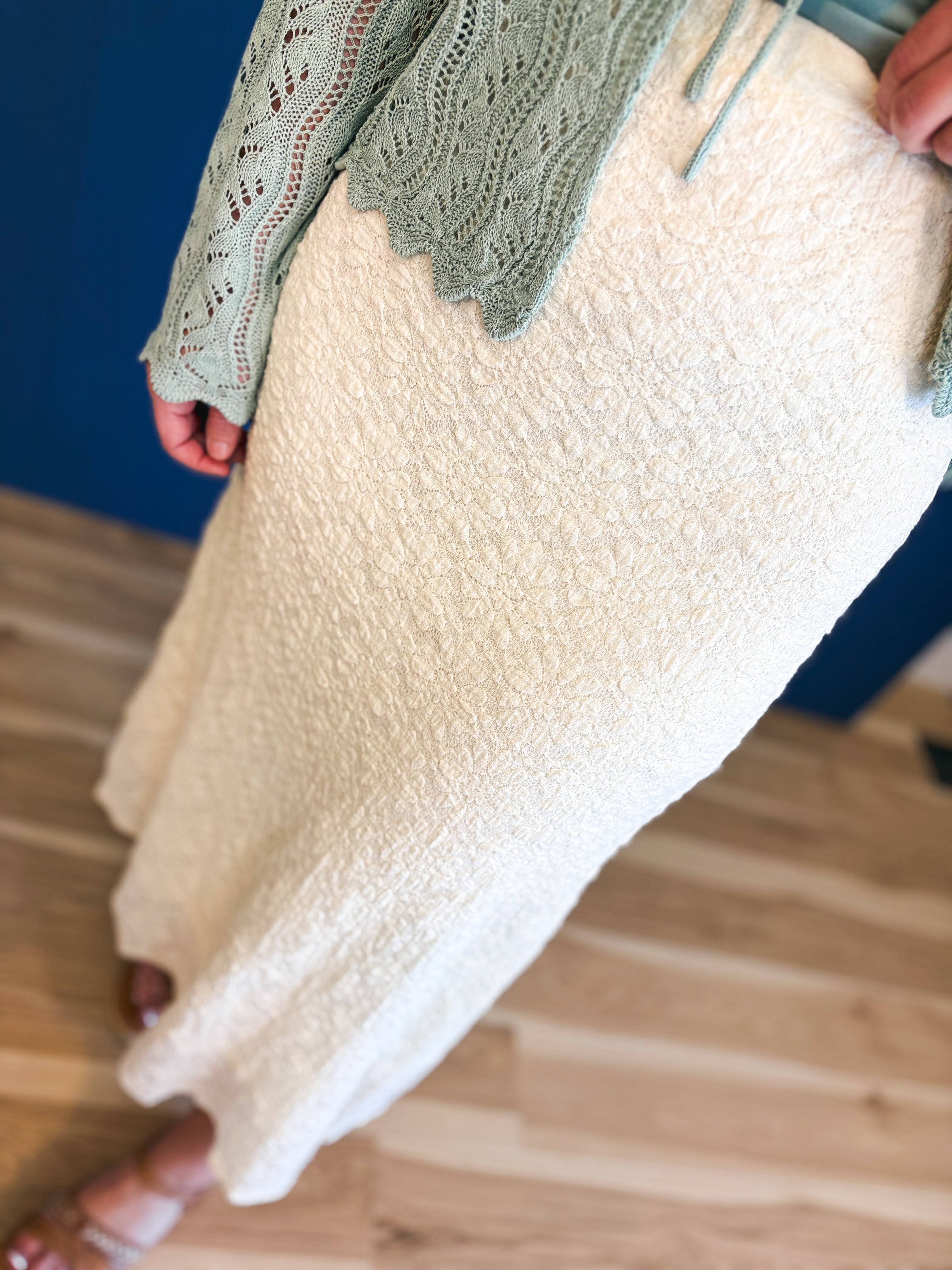 Floral Lace Midi Skirt - Cream - Lace and Grace Boutique