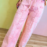 Color Wash Patchwork Wide Leg Pants - Pink - Lace and Grace Boutique