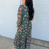 Delicate Floral Print Tiered Button Down Maxi Dress - Eucalyptus