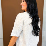 Button Up Half Sleeve Sweater Cardigan - Oatmeal