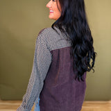 Multicolor Checkered Button Up Distressed Washed Top