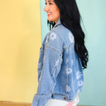 Floral Printed Denim Jacket - Light Denim Blue - Lace and Grace Boutique