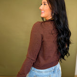 Duck Embroidered Button Up Knit Cardigan - Chocolate