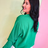 Tee Time Long Sleeve Knit Top - Green/White - Lace and Grace Boutique