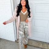 Camo Printed High Rise Wide Leg Jeans - Timberwolf
