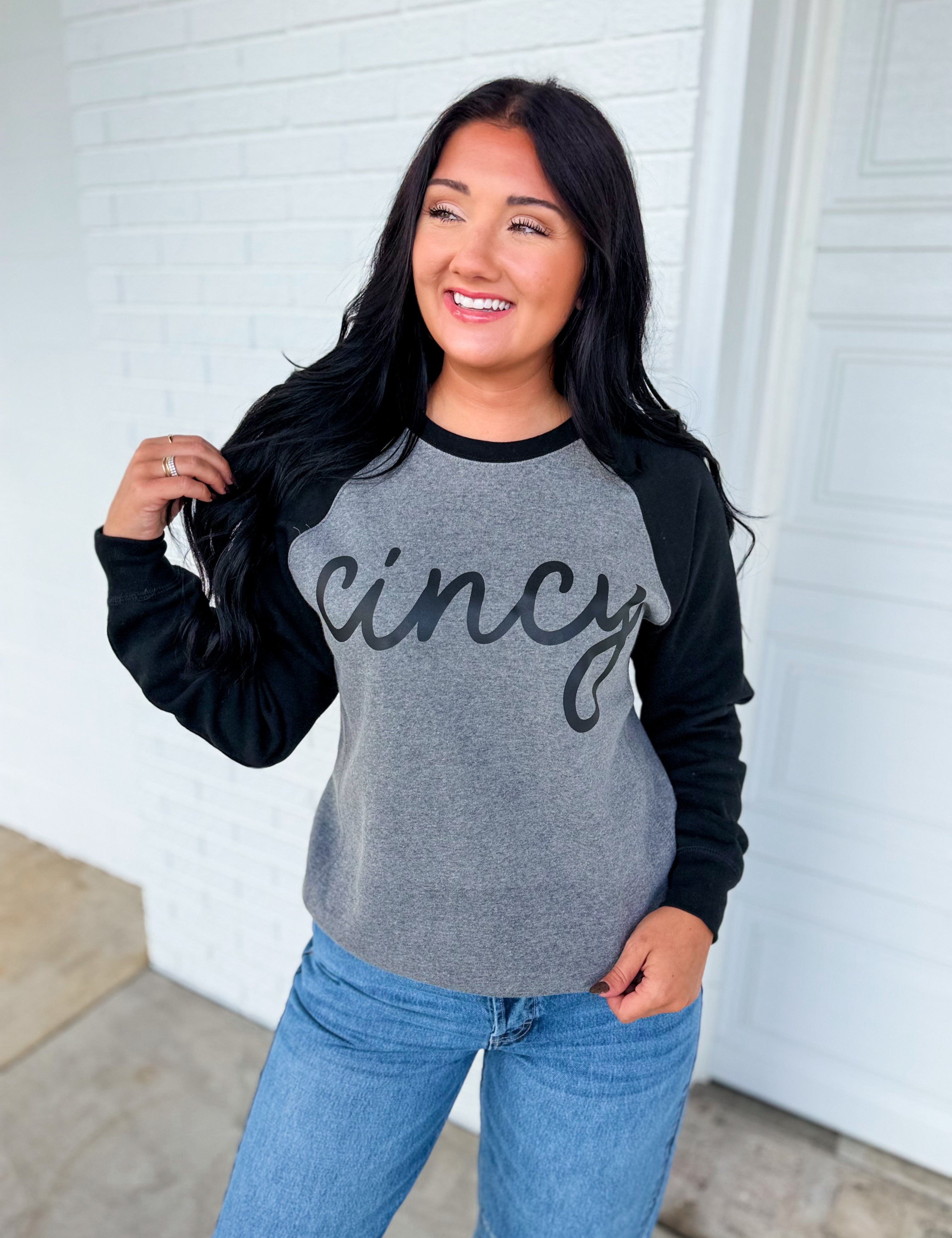 Cincy Crewneck Sweatshirt - Grey/Black - Lace and Grace Boutique