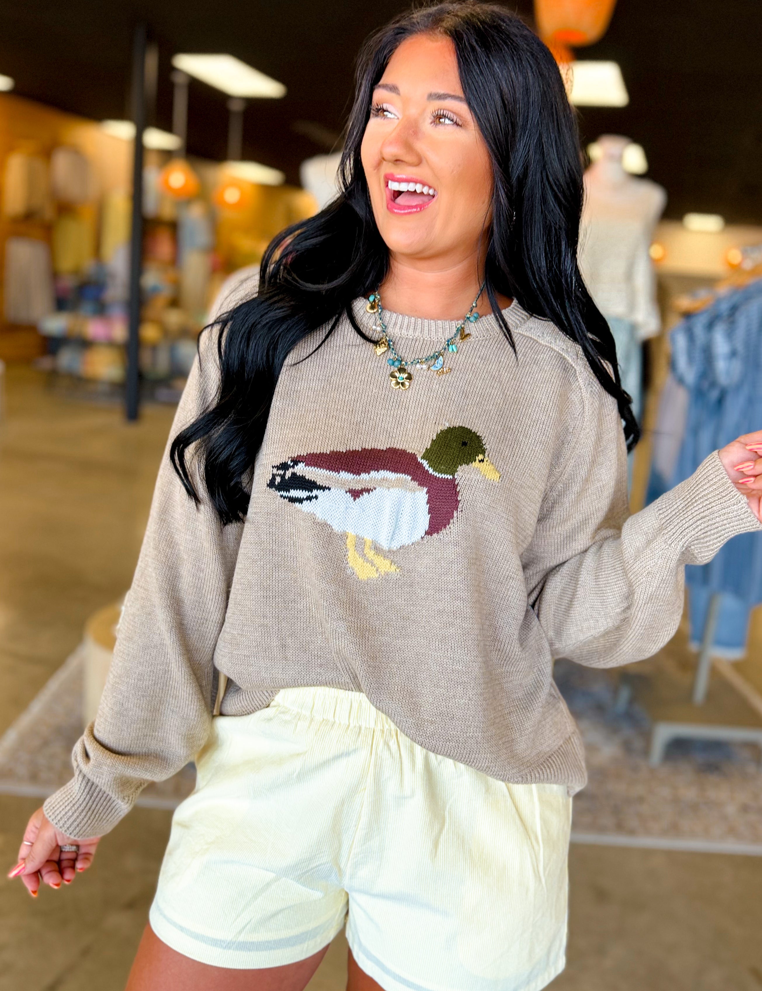 Mallard Duck Knit Sweater - Dark Flax - Lace and Grace Boutique