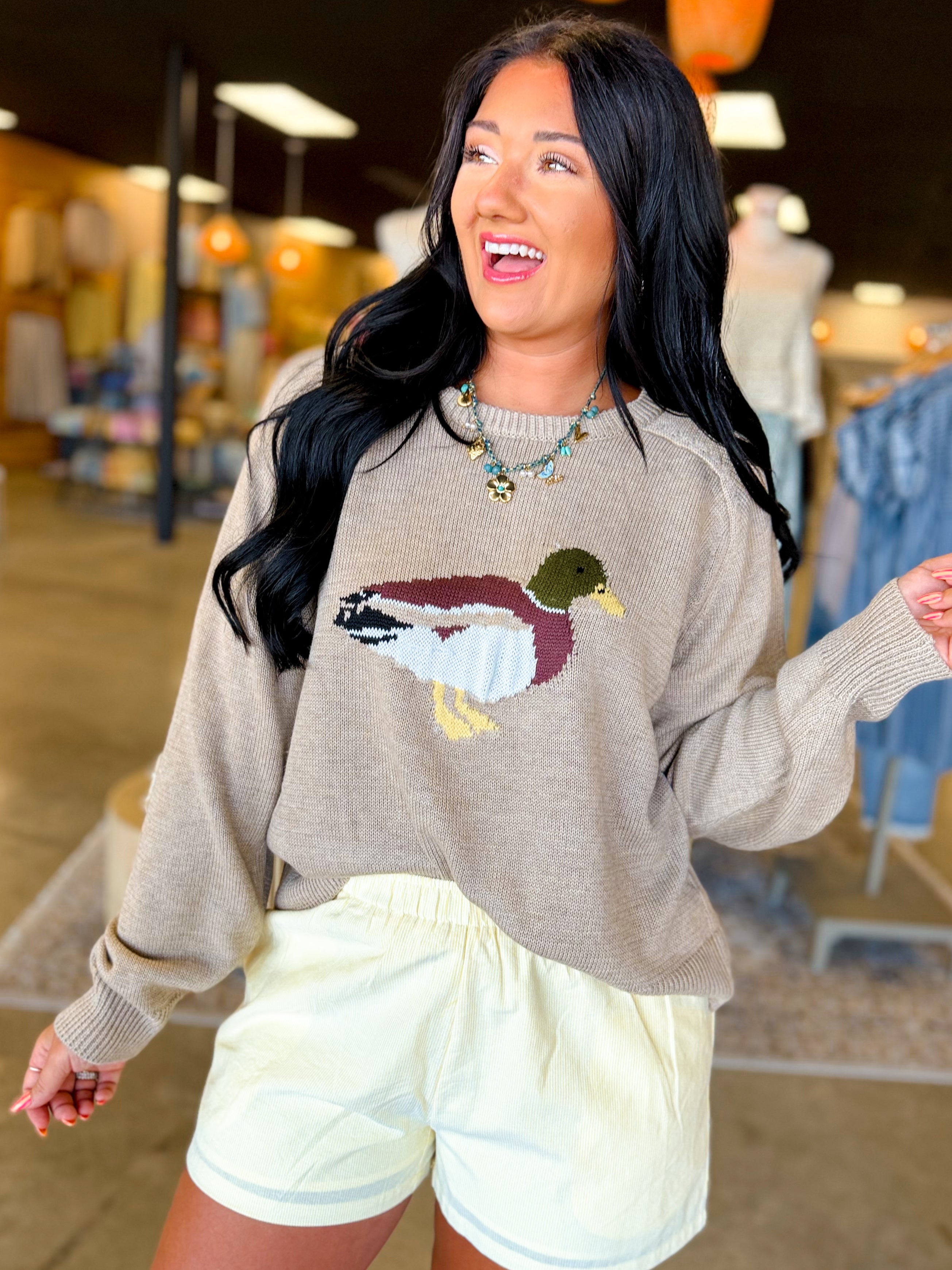 Mallard Duck Knit Sweater - Dark Flax - Lace and Grace Boutique