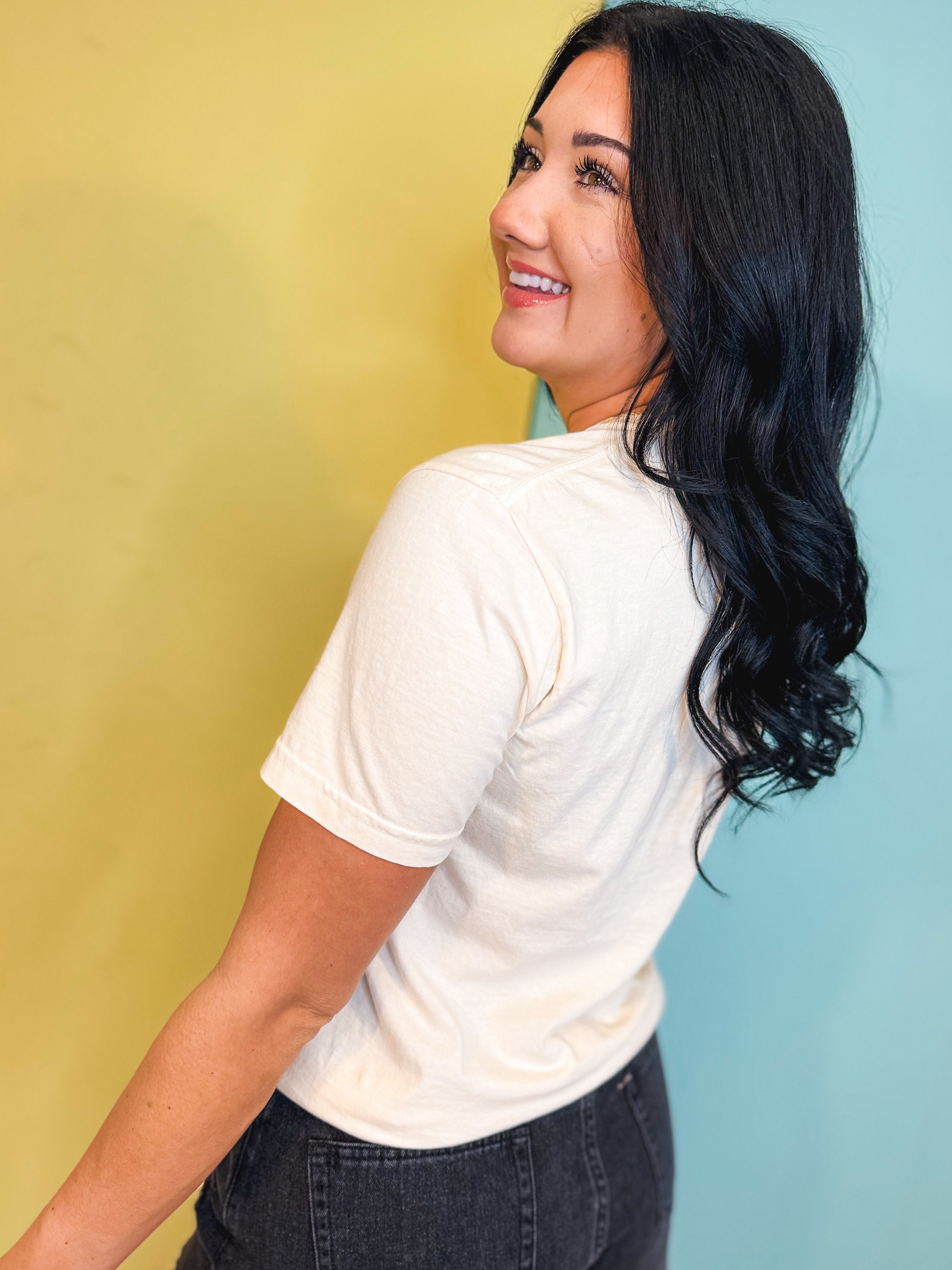 Swing Over Fences Teddy Baseball Graphic Tee - Ivory - Lace and Grace Boutique