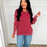 Washed Ribbed Oversized Sweater - Cabernet