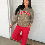 Check Print High Rise Drawstring Pants - Red Multi - Lace and Grace Boutique