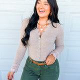 Delicate Lace Trim Button Up Sweater Cardigan - Latte