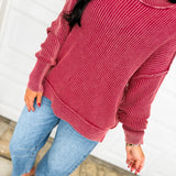 Washed Ribbed Oversized Sweater - Cabernet