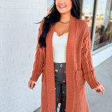 Solid Cable Knit Sleeve Knit Cardigan - Sunburn