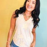 POL Star Patches V-Neck Tank Top - Cream - Lace and Grace Boutique