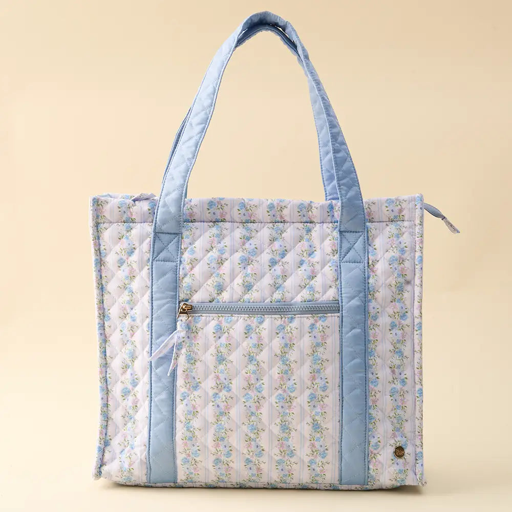 The Everyday Quilted Tote Bag - Petal Parade Blue - Lace and Grace Boutique