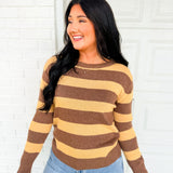 Wide Striped Lightweight Sweater - Mocha